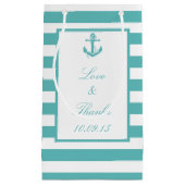 Nautische Turquoise Streep Anker Bruiloft Gift Bag Klein Cadeauzakje (Voorkant)