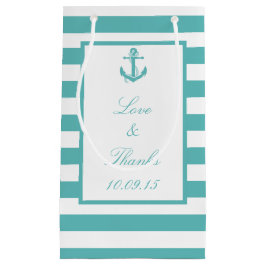 Nautische Turquoise Streep Anker Bruiloft Gift Bag Klein Cadeauzakje
