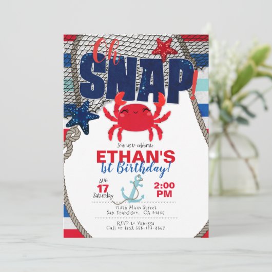 Nautische uitnodiging, Crab Invitation for Birthda Kaart (Staand voorkant)