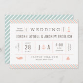 Nautische Uitnodiging Pastel Beach bruiloft Uitnod (Voorkant / Achterkant)