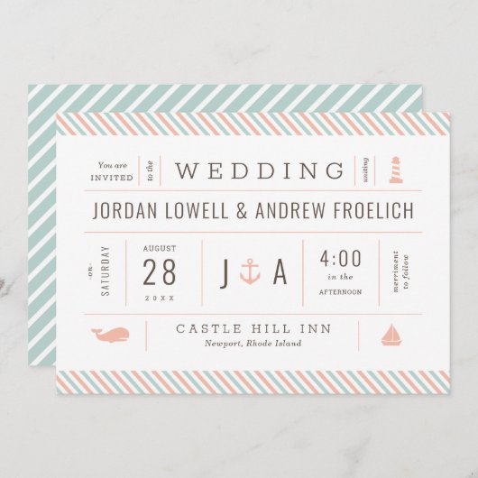 Nautische Uitnodiging Pastel Beach bruiloft Uitnod (Voorkant / Achterkant)