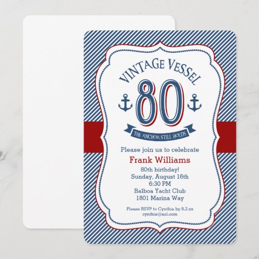 nautische uitnodiging voor 80e verjaardag (Voorkant / Achterkant)
