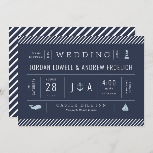 Nautische uitnodiging voor bruiloften in New Engla (Voorkant / Achterkant)