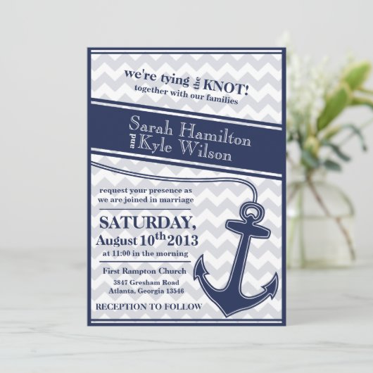 Nautische uitnodiging voor een blauwe bruiloft voo (Staand voorkant)