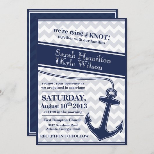 Nautische uitnodiging voor een blauwe bruiloft voo (Voorkant / Achterkant)