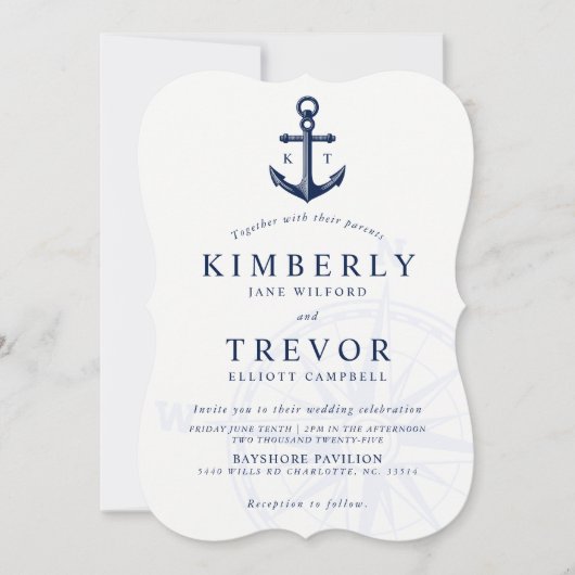 nautische verankerde liefde bruiloft uitnodigen kaart (Voorkant)