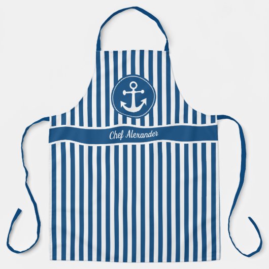 Nautische verankering met helling op blauwe strepe schort (Voorkant)