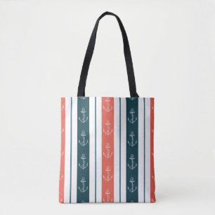 Nautische  verankering op het patroon met strepen tote bag