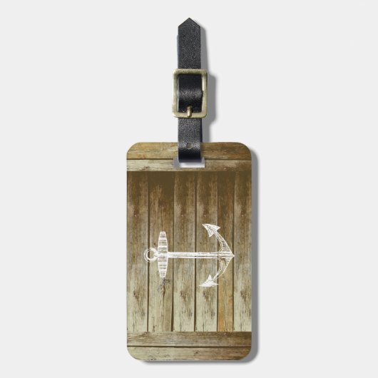 Nautische verankering op houtafbeelding bagagelabel (Voorkant verticaal)