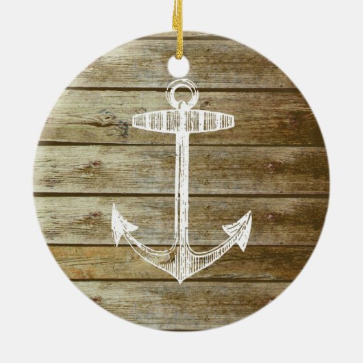 Nautische verankering op houtafbeelding keramisch ornament (Achterkant)