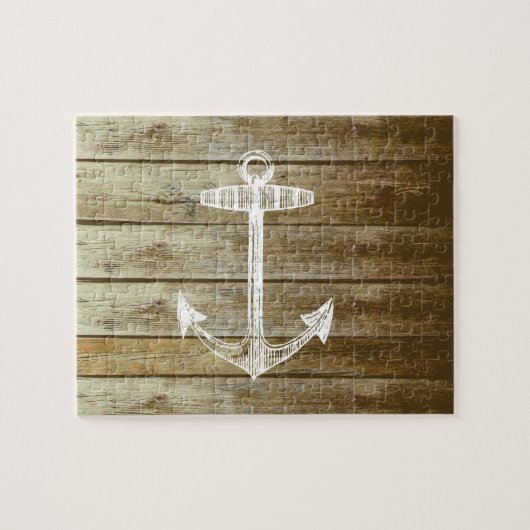 Nautische verankering op houtafbeelding legpuzzel (Horizontaal)