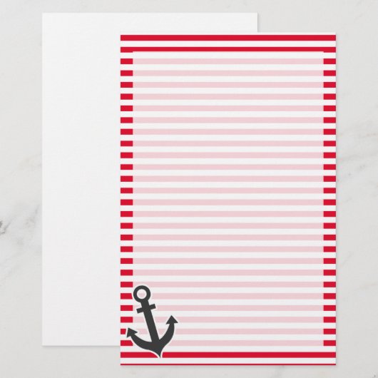 Nautische verankering; rode cadmiumstrepen; gestri briefpapier (Voorkant / Achterkant)