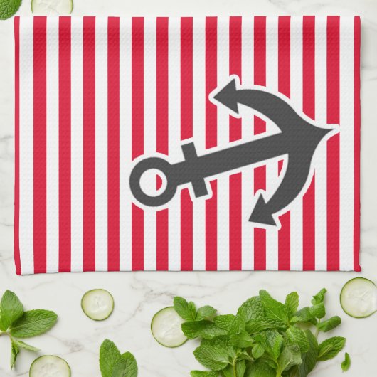 Nautische verankering; rode cadmiumstrepen; gestri theedoek (Gevouwen)