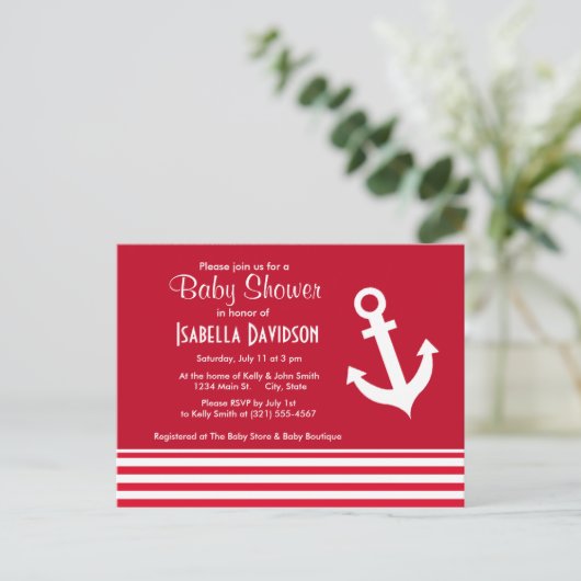 Nautische verankering; rode cadmiumstrepen; gestri uitnodiging briefkaart (Staand voorkant)