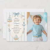 Nautische verjaardag foto | pastelblauwe zeilboot kaart (Voorkant)