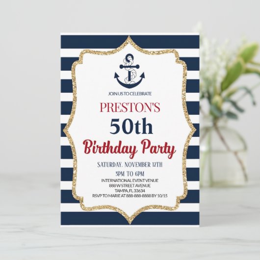 Nautische Verjaardag Uitnodiging Uitnodiging Uitno (Staand voorkant)