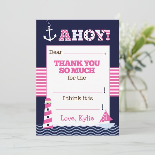 Nautische verjaardag vul het blanco bedankbriefje  bedankkaart (Staand voorkant)