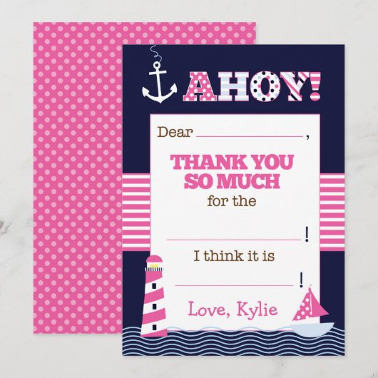 Nautische verjaardag vul het blanco bedankbriefje  bedankkaart (Voorkant / Achterkant)