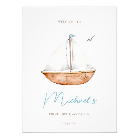 Nautische Verjaardag Welkom Teken Foto Afdruk (Voorkant)
