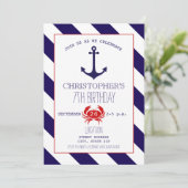 Nautische verjaardagsfeestje - anker + krab kaart (Staand voorkant)