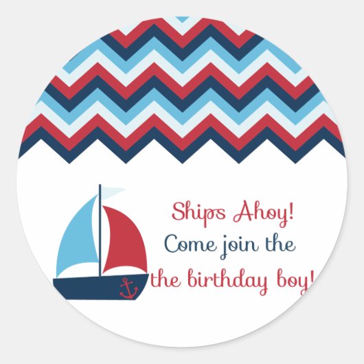 Nautische Verjaardagsjongen Cupcake Topper/Sticker Ronde Sticker (Voorkant)