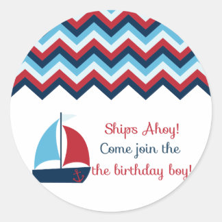 Nautische Verjaardagsjongen Cupcake Topper/Sticker Ronde Sticker