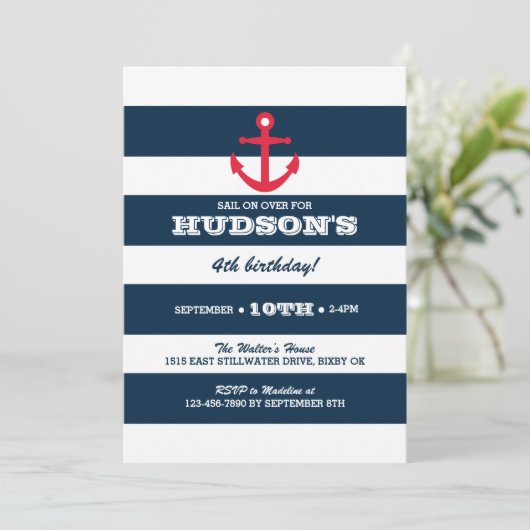 Nautische verjaardagsuitnodiging - Anker Kaart (Staand voorkant)