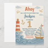 Nautische verjaardagsuitnodiging kaart (Voorkant / Achterkant)