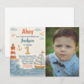 Nautische verjaardagsuitnodiging kaart (Voorkant / Achterkant)