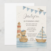 Nautische verjaardagsuitnodiging kaart (Voorkant / Achterkant)