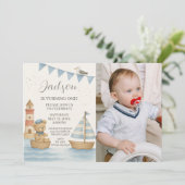 nautische verjaardagsuitnodiging met foto kaart (Staand voorkant)