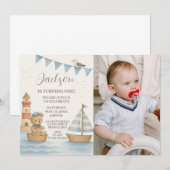 nautische verjaardagsuitnodiging met foto kaart (Voorkant / Achterkant)