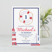 Nautische verjaardagsuitnodiging Nodig Navy Blue S Kaart (Staand voorkant)