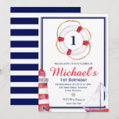 Nautische verjaardagsuitnodiging Nodig Navy Blue S Kaart (Voorkant / Achterkant)