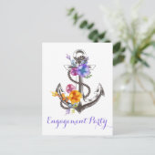 Nautische Verlovingsfeest Bloemenanker Wedding Briefkaart (Staand voorkant)