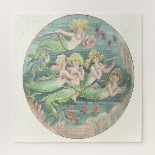 Nautische vintage fantasy zeemeerminnen cameo legpuzzel