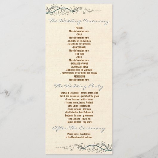 Nautische vintage huwelijksprogramma's programmakaart (Achterkant)