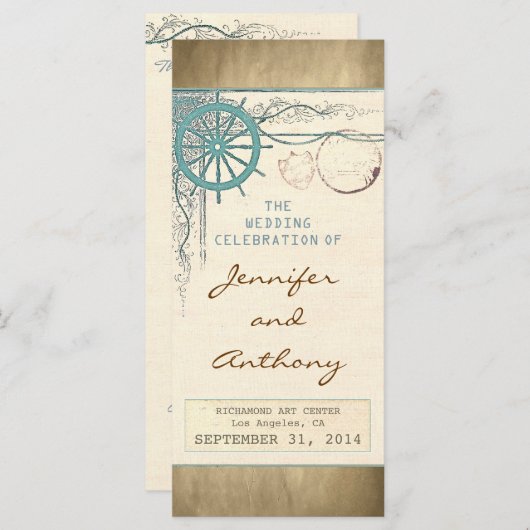 Nautische vintage huwelijksprogramma's programmakaart (Voorkant / Achterkant)