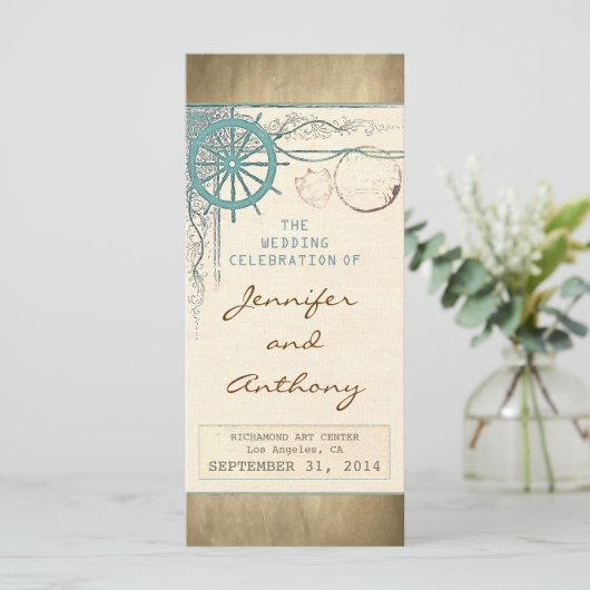 Nautische vintage huwelijksprogramma's programmakaart (Staand voorkant)