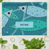 Nautische Vis Patroon Boot Naam Theedoek (Gevouwen)