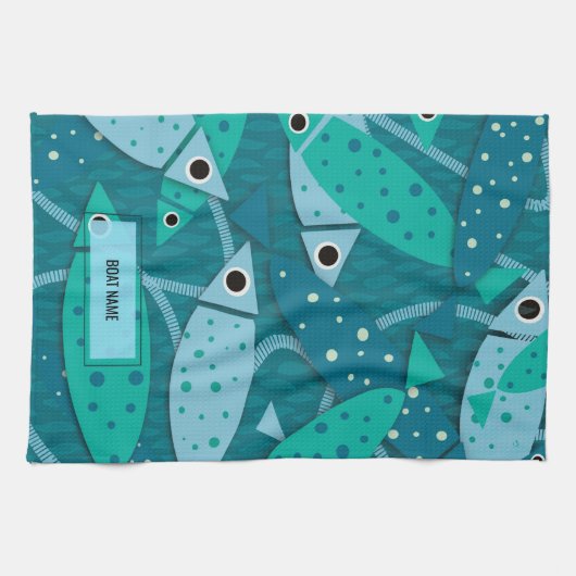 Nautische Vis Patroon Boot Naam Theedoek (Horizontaal)