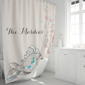 nautische vis zeewier koraal oceaan monogram douchegordijn