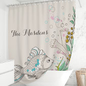 nautische vis zeewier koraal oceaan monogram douchegordijn
