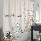 nautische vis zeewier koraal oceaan monogram douchegordijn