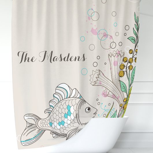 nautische vis zeewier koraal oceaan monogram douchegordijn