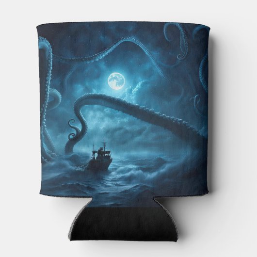 Nautische Vissende boot en reuzenoctopus Kraken Blikjeskoeler (Achterkant)