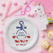 Nautische vlag Anker op witgekalkt hout Papieren Bordje (Feest)