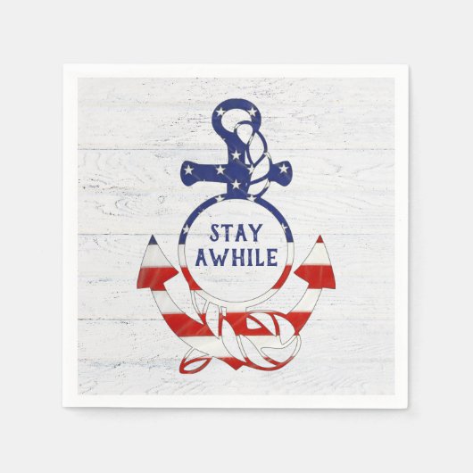 Nautische vlag Anker op witgekalkt hout Servet (Voorkant)