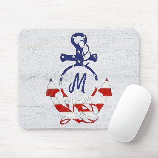 Nautische vlaganker op hout muismat (Met muis)