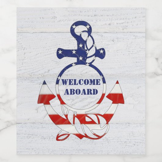 Nautische vlaganker op hout wijn etiket (Enkel label)